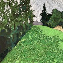 San Martino - trawnik, tłusty pastel, 70x100 cm, 2019